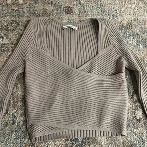 Abercrombie & Fitch Ribbed Knit Wrap Top in Beige/mauve
